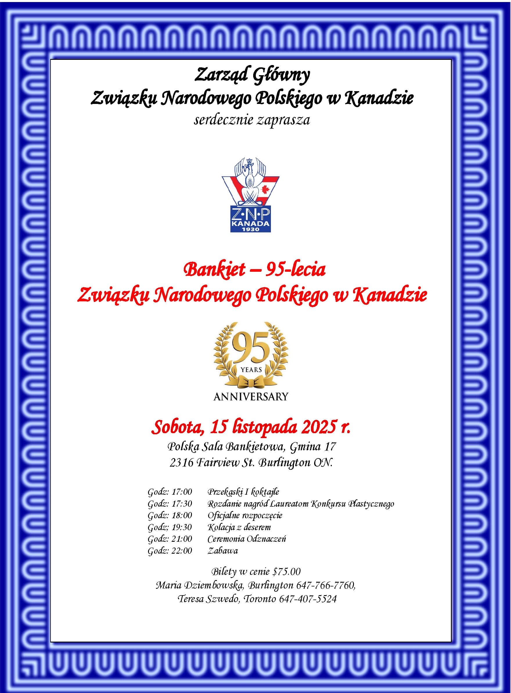  Bankiet – 95-lecia. Sobota, 15 listopada 2025 r. 